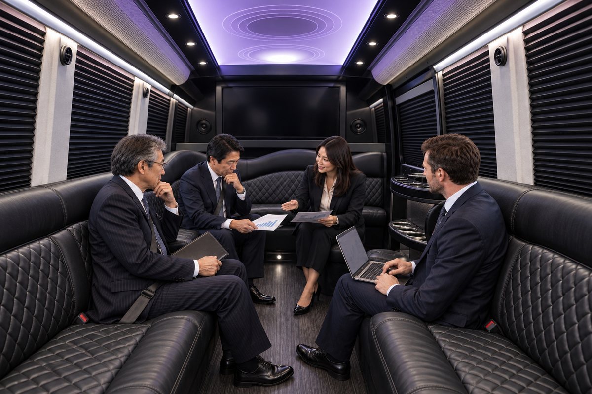 Face-to-face meeting space in the retrofitted 8-passenger cabin