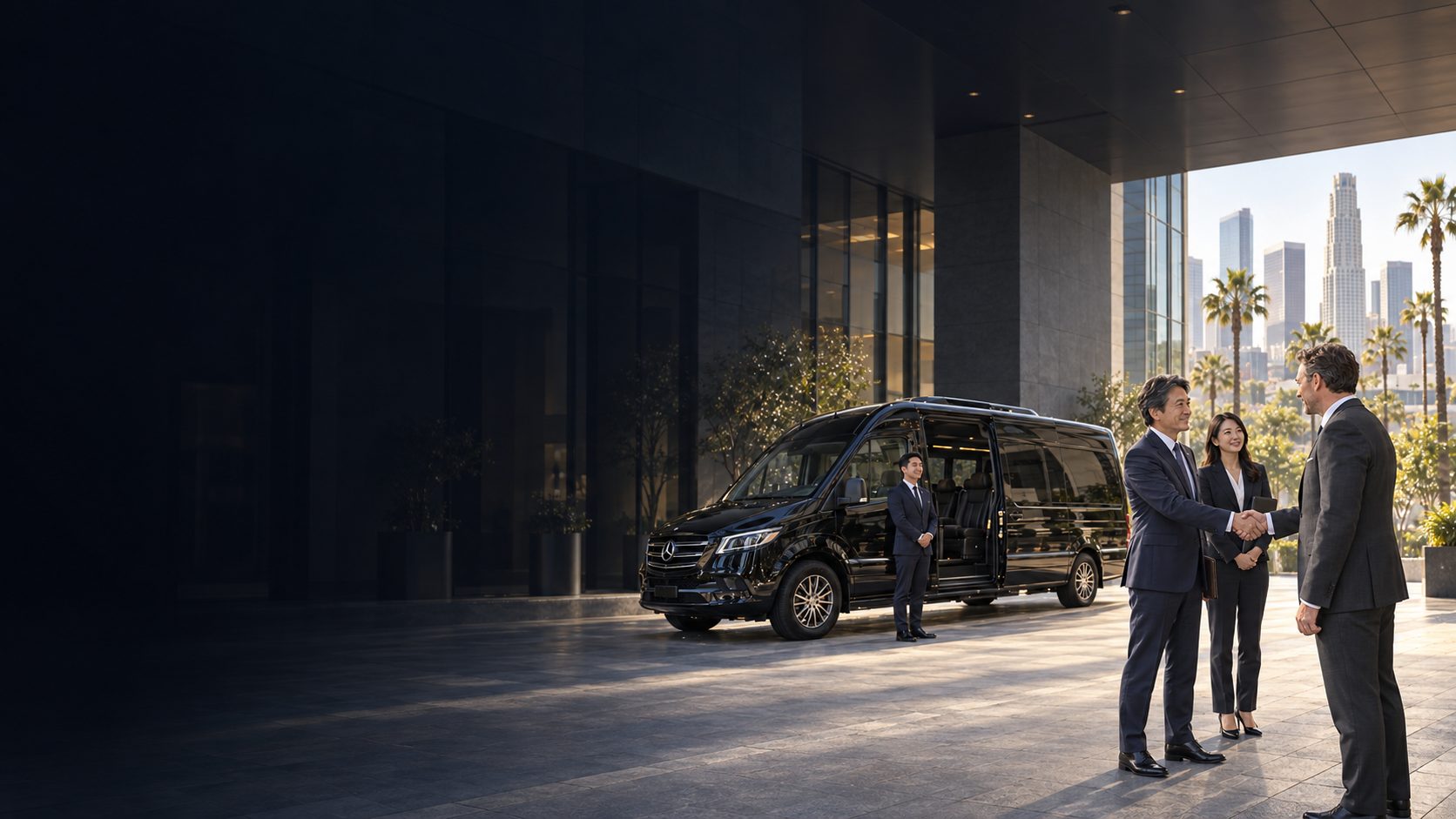 An executive limousine and business professionals in Los Angeles